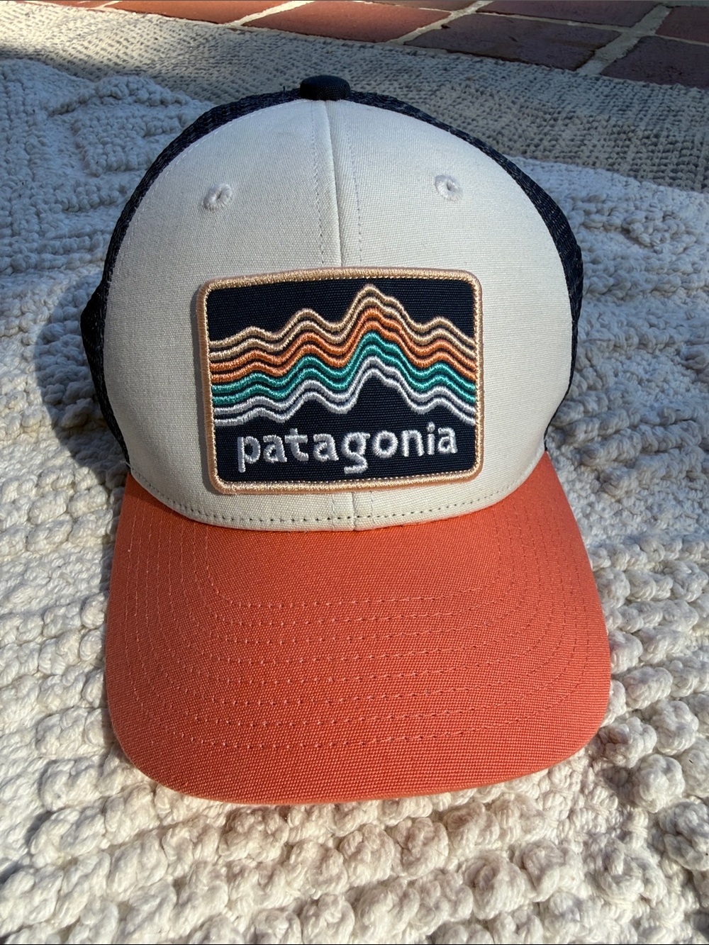Kids Patagonia Trucker Cap in Cream, Orange & Navy